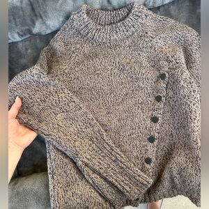 Zara Gray Cowl Neck Sweater with Button Accents